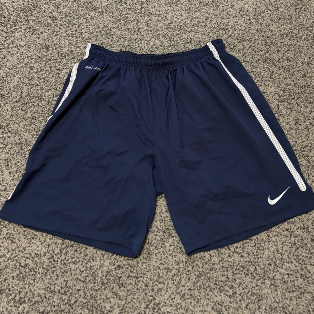 Nike Dark Blue DriFit Shorts with White Stripes